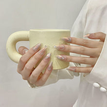 Load image into Gallery viewer, 10 Pcs Iridescent Medium Oval Press On Nails with Pearl Embellishments Handmade Nails -- Mermaid Princess