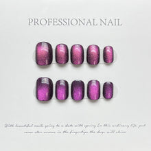 Load image into Gallery viewer, 10 Pcs Short Round Spring Macaron Cat Eye Press On Nails 9 Colors Options