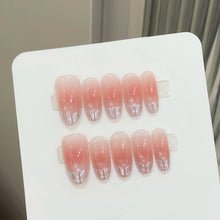 Load image into Gallery viewer, 10 Pcs Medium Round Pink Cat Eye French Tips Handmade Press On Nails