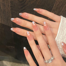 Load image into Gallery viewer, 10 Pcs Medium Round Pink Cat Eye French Tips Handmade Press On Nails