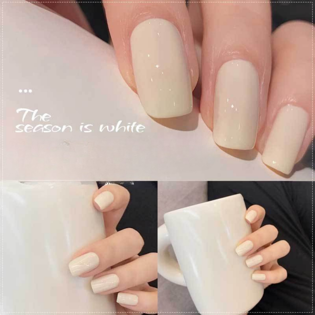 24 pcs Milky White Short Squoval Press On Nails for Women