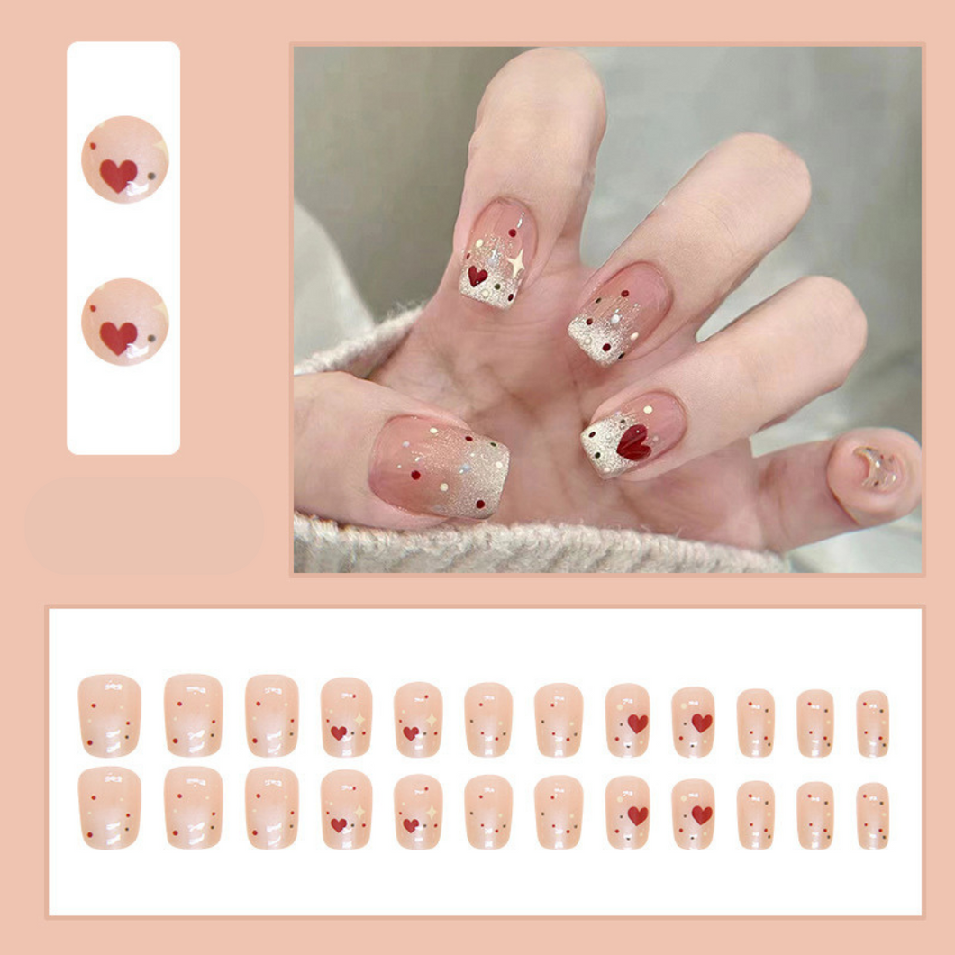 24 Pcs Light Pink Giltter Gradient Short Coffin Press-On Nails for Women 12 Sizes